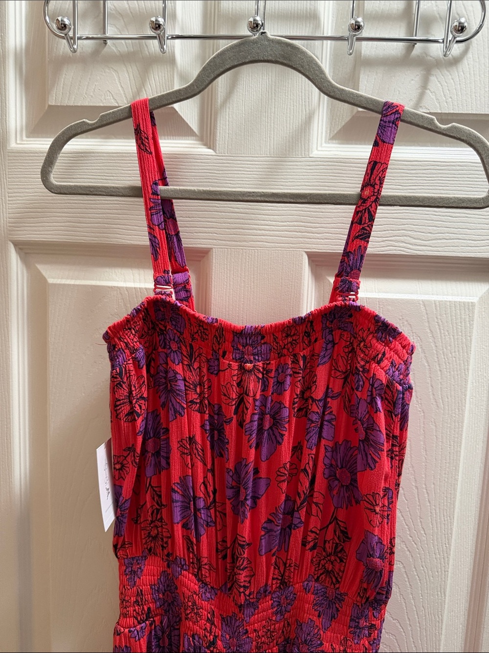Wide Leg Jumpsuit Red with Purple Floral Print - Picture 3 of 9